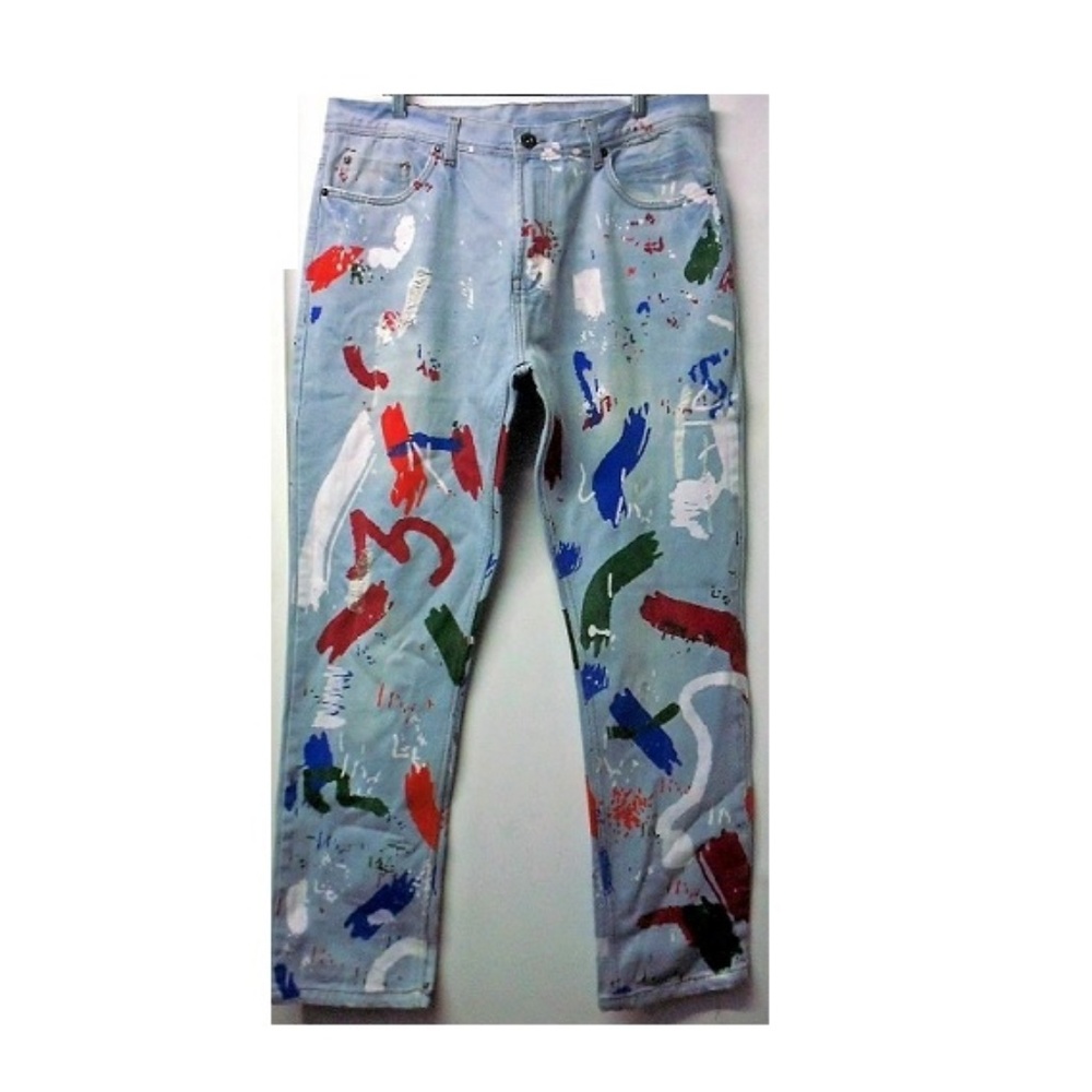 EVOLUTION Men's Size 38/32 Messy Art Print Jeans